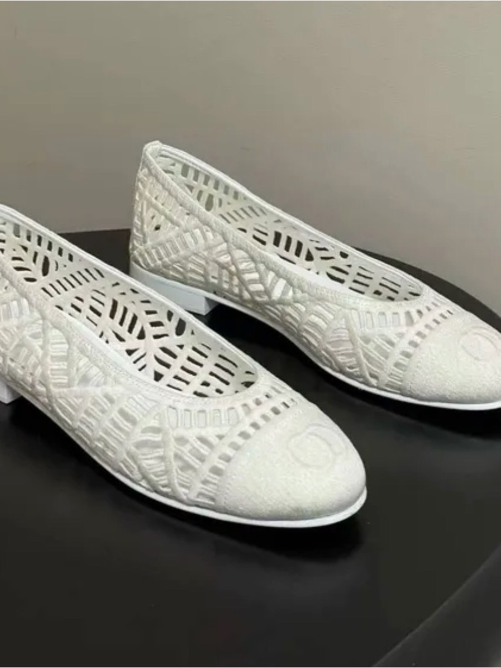 White Women's Laser-Cut Ballet Flats